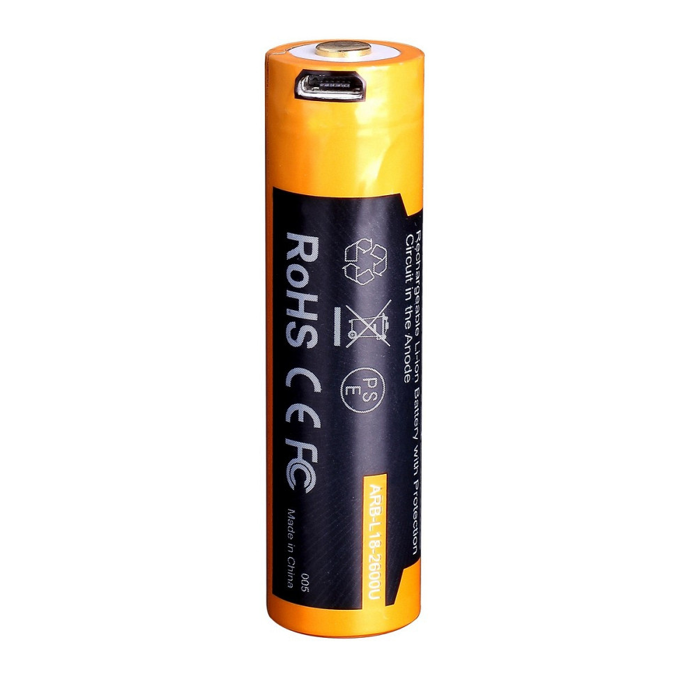 Акумулятор 18650 Fenix ​​2600 mAh із micro-usb зарядкою (Чорно-жовтий) Київ - фото 5