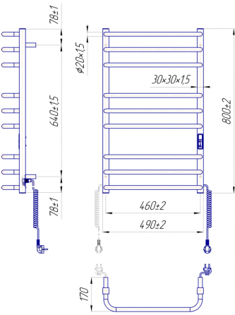 Электрический полотенцесушитель Mario Премиум Стандарт-I 800x500/170 TR К таймер-регулятор Киев