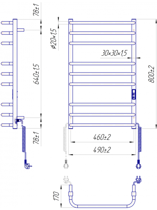 Электрический полотенцесушитель Mario Премиум Стандарт-I 800x500/170 TR К таймер-регулятор Киев - изображение 5