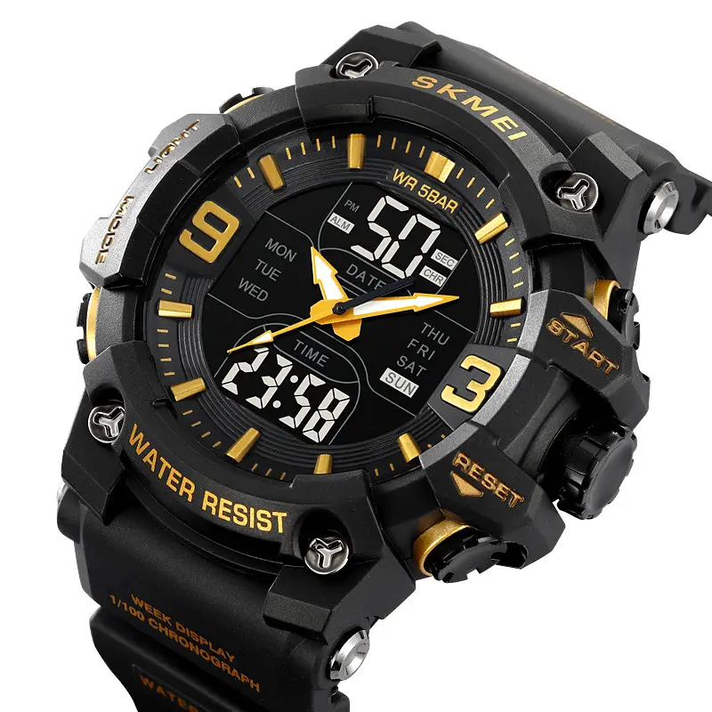 Часы мужские наручные спортивные Skmei 2222 (Черный с золотом) Винница - изображение 2