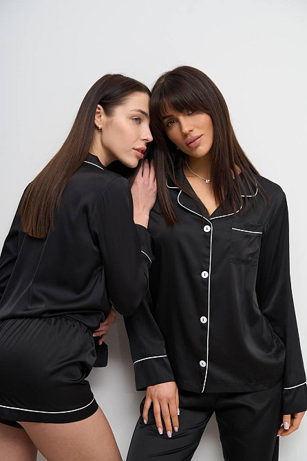 Комплект шовковий трійка сорочка з шортами і штанами Чорний M Харків - фото 5