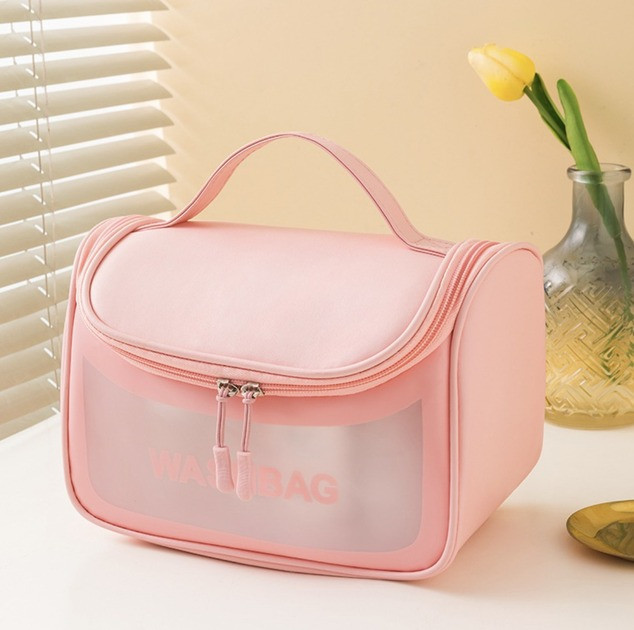 Косметичка, дорожня для подорожей, органайзер для ванних аксесуарів, водонепроникний, з ручкою, рожевий Кам'янець-Подільський - фото 1