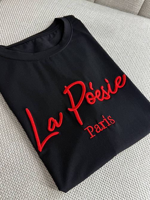 Футболка женская A-N 30103 базовая с вышивкой La Poésie Paris однотонная, черный, one size Киев - изображение 6
