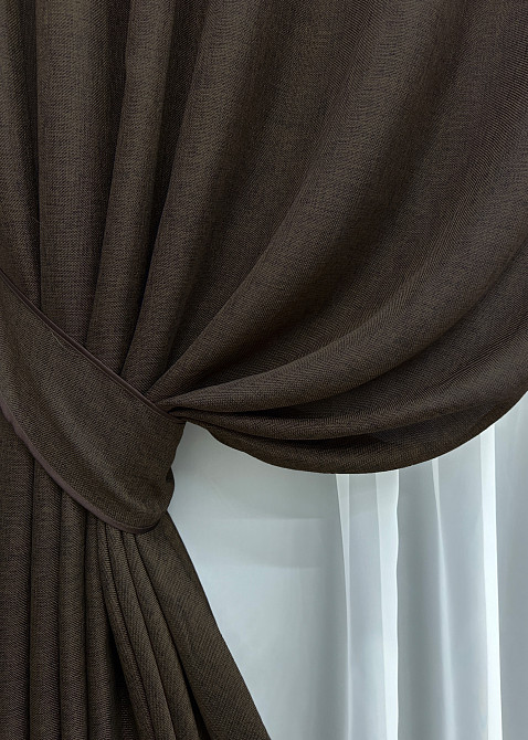 Комплект готовых штор VR-Textil Лен Мешковина № 107ш Венге 150х270 см 2 шт (30-022) Киев - изображение 5