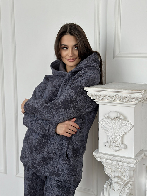 Теплый костюм женский мраморный принт на флисе Графитовый XXL/XXXL Харьков - изображение 3