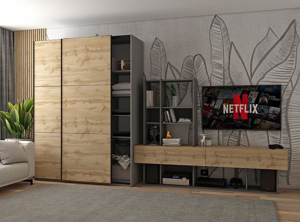 Шкаф-купе двухдверный Doros G-Caiser 160х60х240 см Графит/Дуб евок (DRS-011039) Днепр - изображение 1