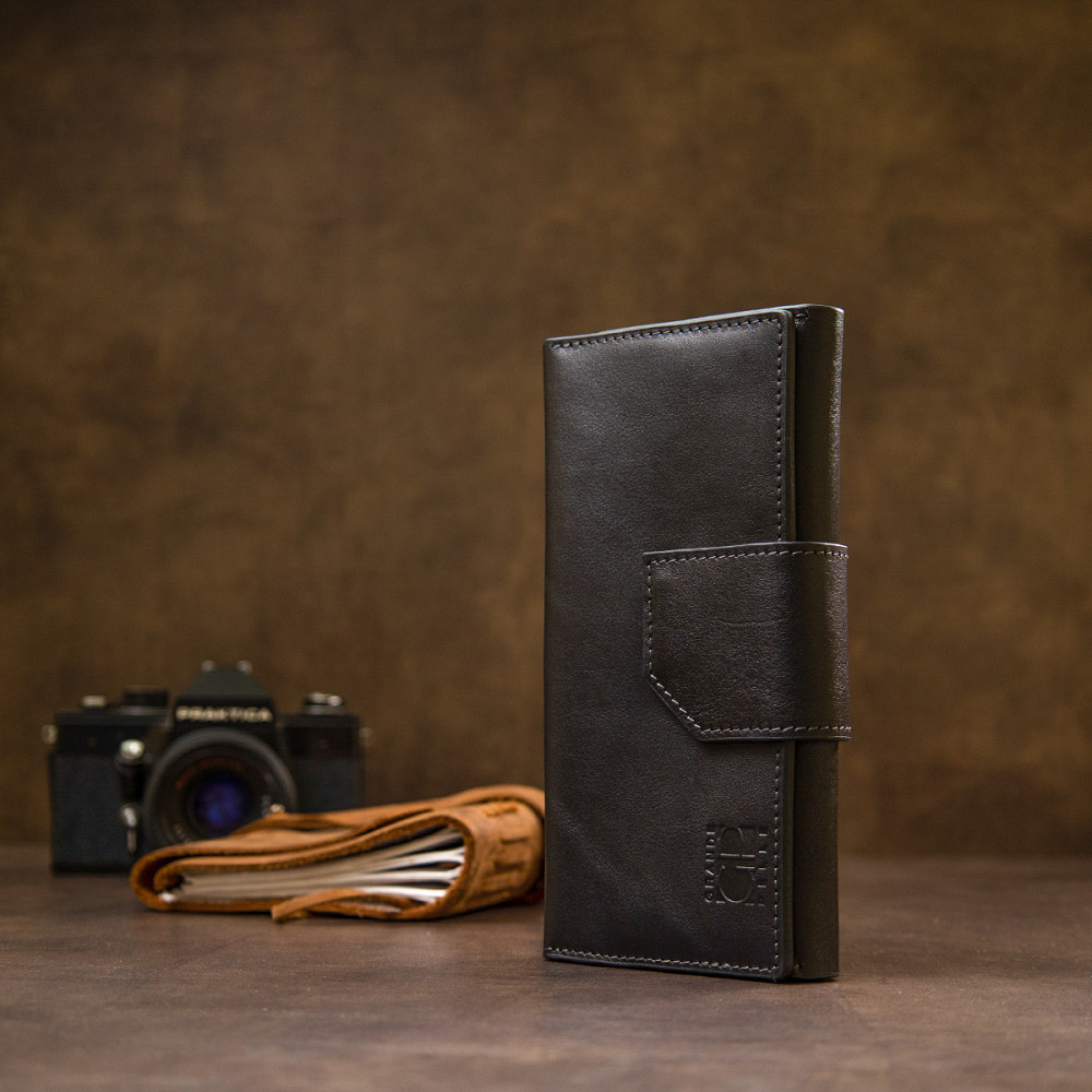 Шкіряне глянсове портмоне GRANDE PELLE 11471 Чорний Київ - фото 7