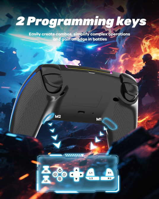 Бездротовий геймпад MYSTILUCK Hall Effect для PS5/PS5 Pro/PC/Mac/Steam Deck/iOS/Android | RGB, Turbo, 1500 мА·год Київ - фото 19