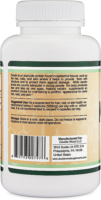 Кератин Double Wood Keratin 500 mg (на 2 капсули), 120capsules Луцк - изображение 3