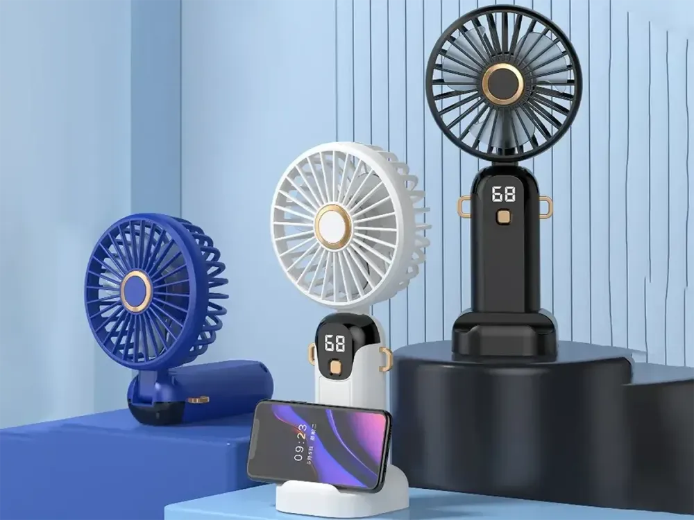 Акумуляторний міні-вентилятор 5 швидкостей з дисплеєм, підставкою-тримачем для смартфона, шнурком на шию Одеса - фото 2