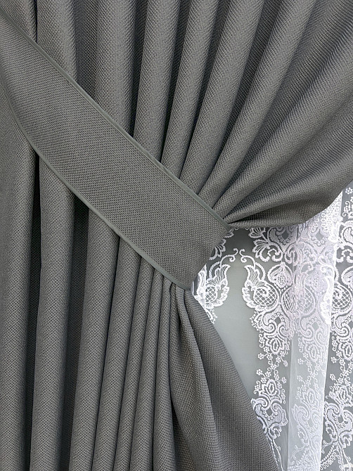 Комплект штор VR-Textil Лен Мешковина 150х270 2шт и Тюль 600х270 288ш-1571т Серый с белым 71-188/5 Киев - изображение 4