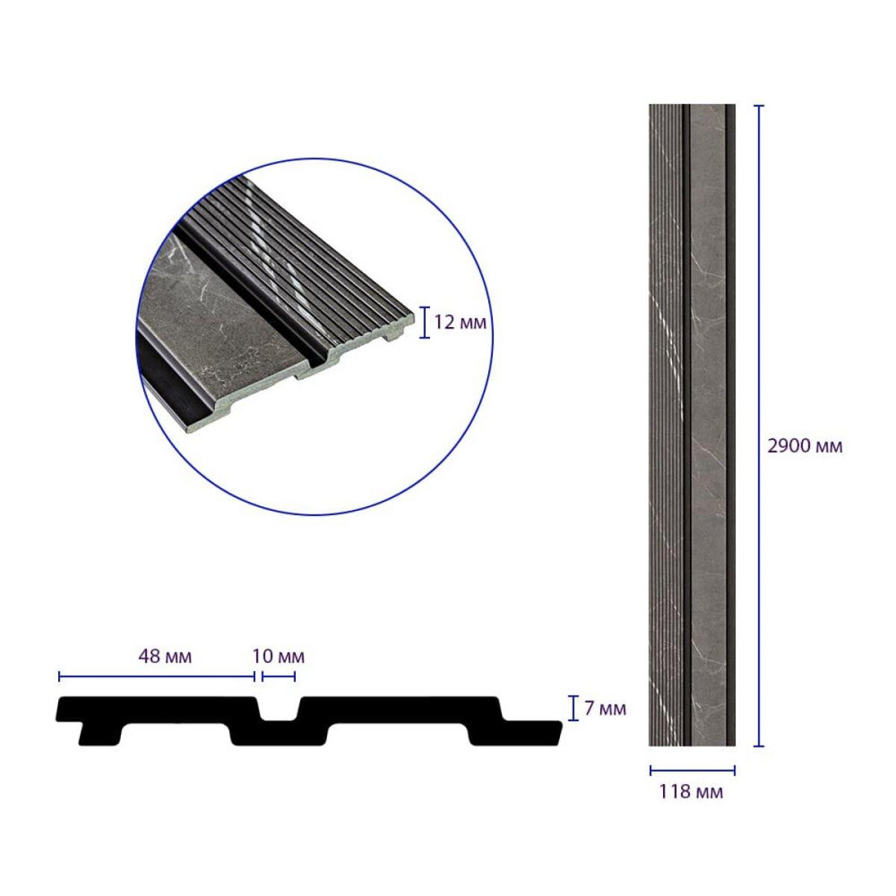 Рейка декоративная PS 2900х118х12мм Серый мрамор SW-00001751 Киев - изображение 9