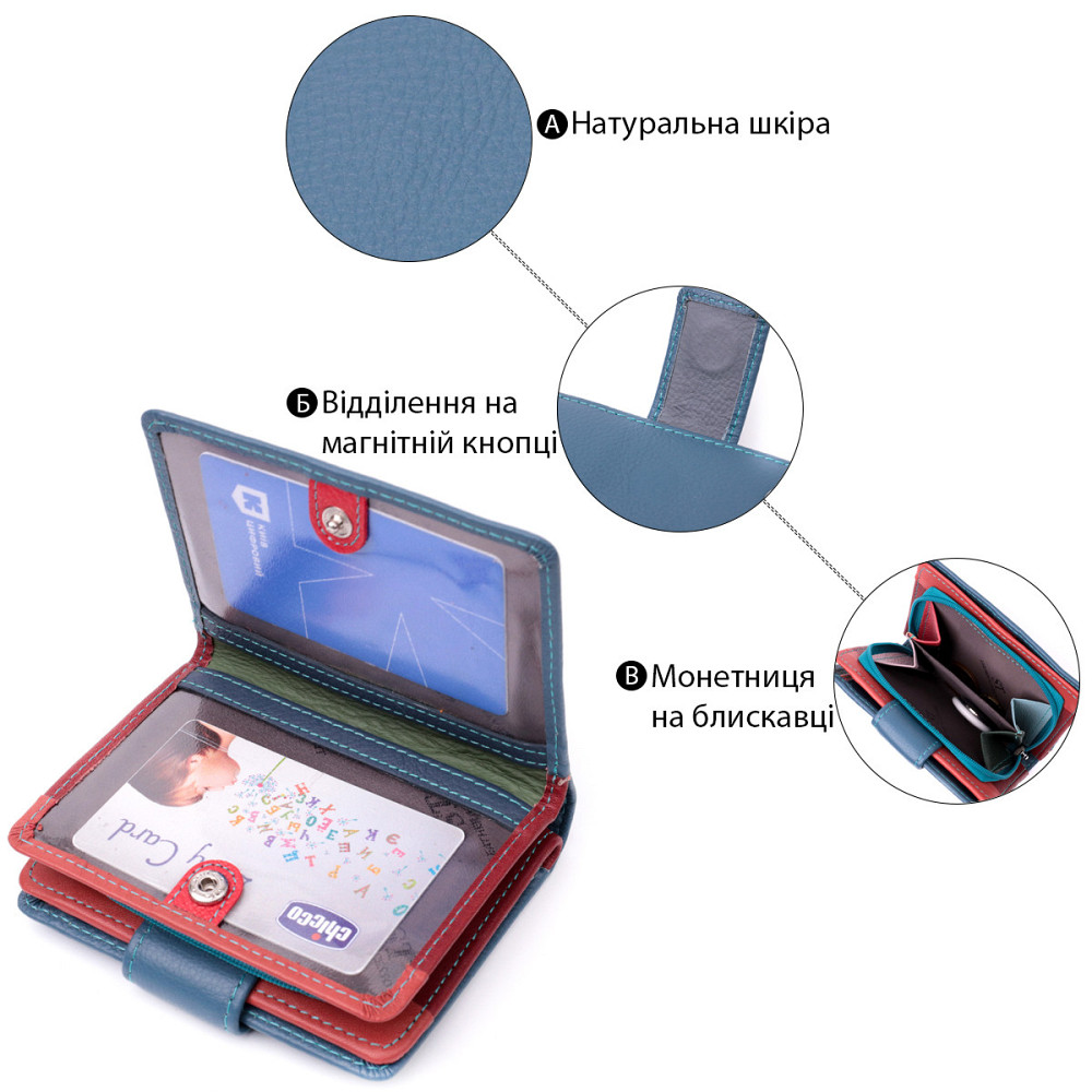 Невеликий вертикальний жіночий гаманець із натуральної шкіри Бірюзовий (ST Leather) Київ - фото 8