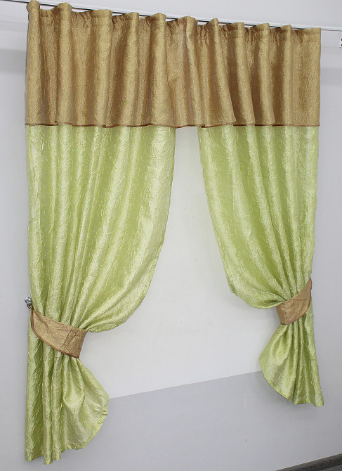 Кухонные шторы VR-Textil № 073к с ламбрекеном и подхватами салатовый с золотистым 270х170 см (52-0155) Киев - изображение 2