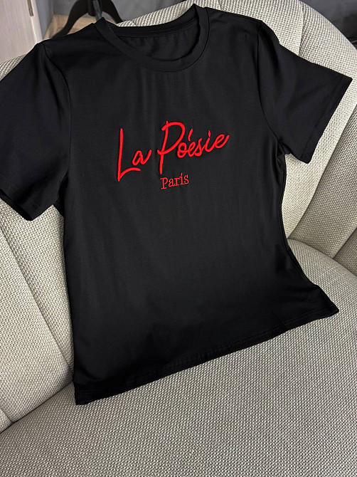 Футболка жіноча A-N 30103 базова з вишивкою La Poésie Paris однотонна, чорний, one size Київ - фото 12