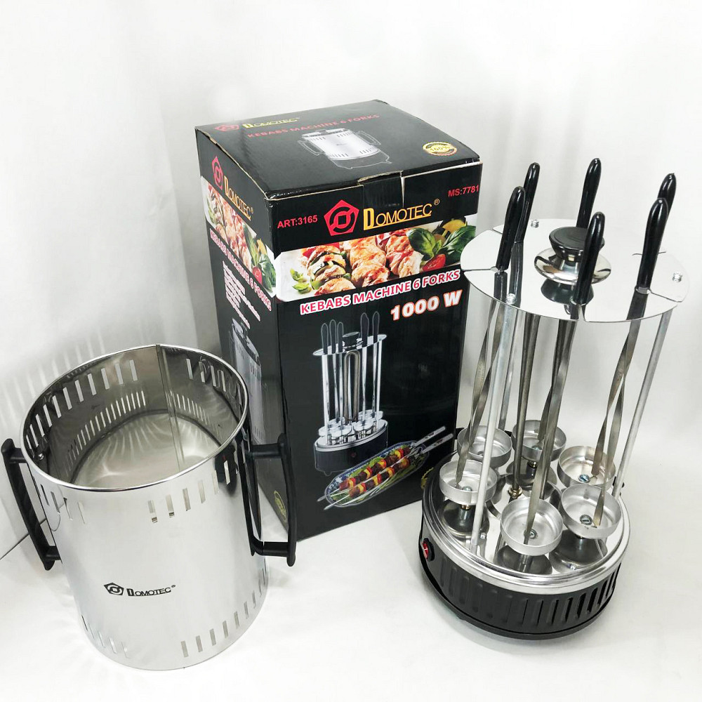 Шашличниця електрична Domotec MS-7781 на 6 шампурів 1000Вт вертикальна з нержавіючої сталі YZ-28 Івано-Франківськ - фото 1