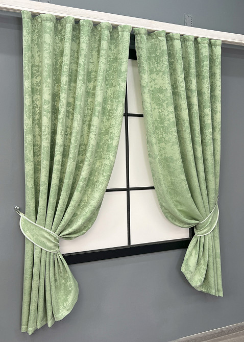 Комплект коротких штор VR-Textil Жакард Sultan XO № 1147ш Світло-оливковий 140х170 см 2 шт (35-0420) Київ - фото 2