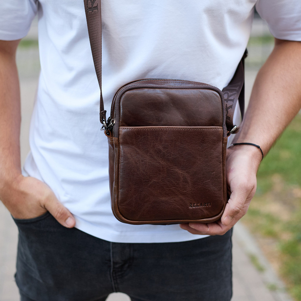 Чоловіча коричнева сумка-планшет через плече Київ - фото 6