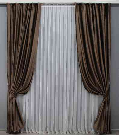 Комплект готовых штор VR-Textil Бархат № 1443ш Коричневый 150х275 см 2 шт (33-0308) Киев