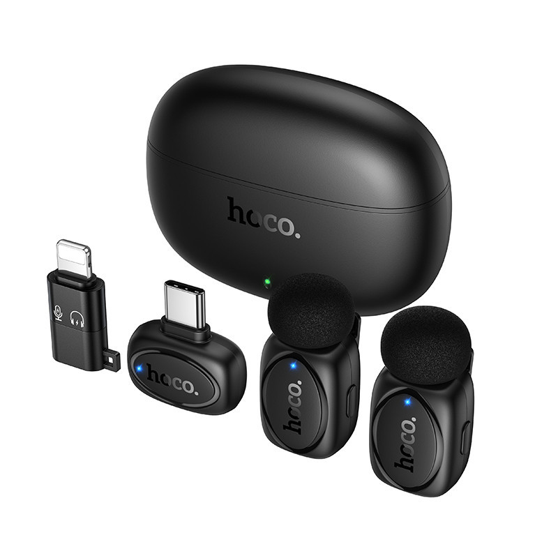 Беспроводная микрофонная система HOCO L19 Graceful dual-mic (iP/Type-C) Black Одесса - изображение 1