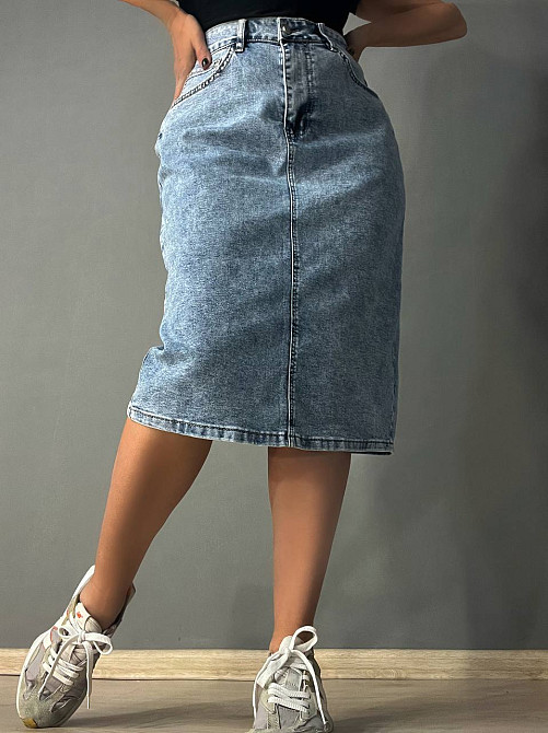 Спідниця джинсова жіноча Vanver 8118 з розрізом ззаду великі розміри блакитна, блакитний, З6, 36, 98 см, 122 см Київ - фото 20