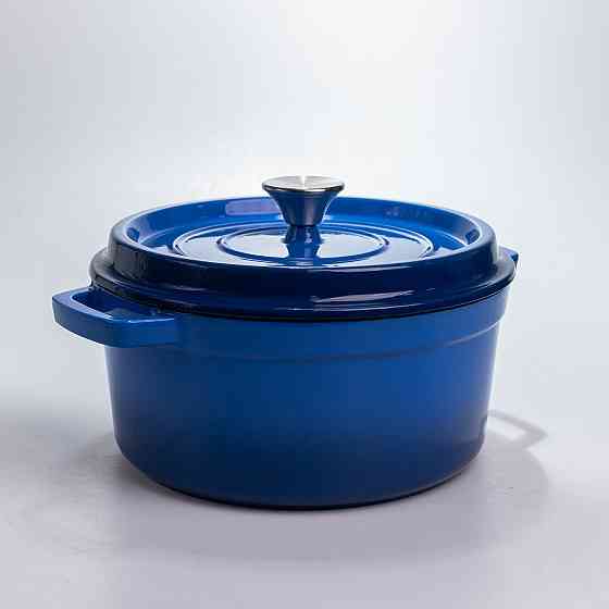 Каструля чавунна 4.5 л емальована з кришкою посуд для тушкування запікання томонія кухонна Синя HP-1-19-BLUE Коломия