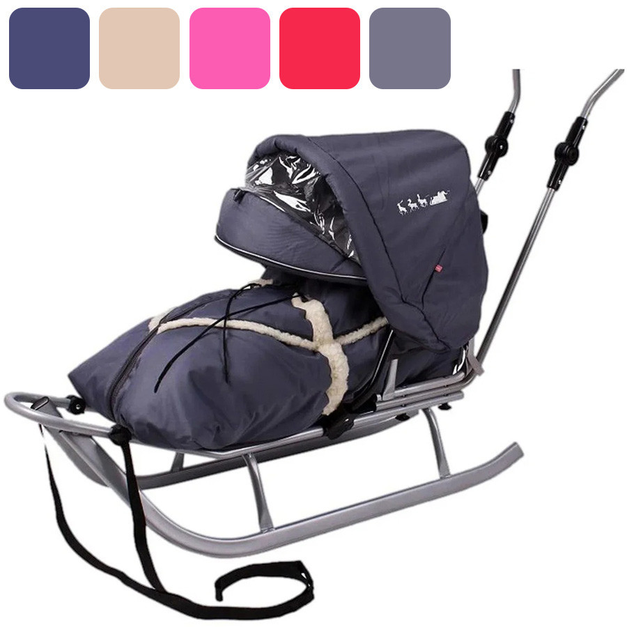 Санки коляска дитячі Adbor Piccolino зі спинкою, ручкою, капюшоном і конвертом для дітей Сірий Київ - фото 1