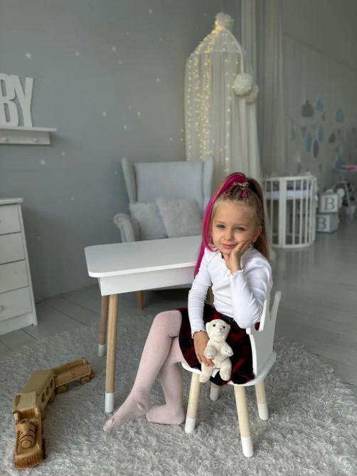 Дитячий столик з ящиком для олівців + стільчик Корона (Білий) Київ - фото 3