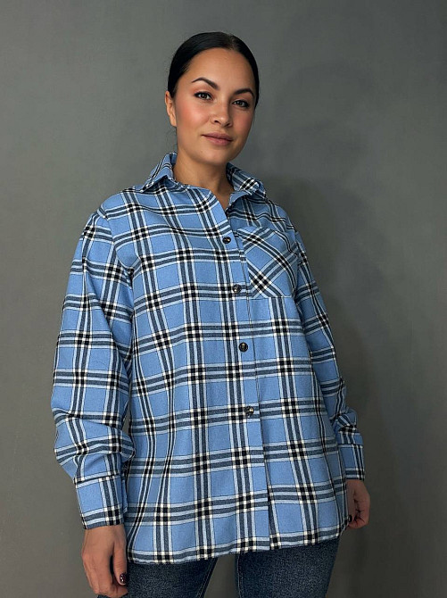 Сорочка жіноча Ariadna 8052 картата оверсайз розрізи по боках one size, блакитний, one size Київ - фото 20