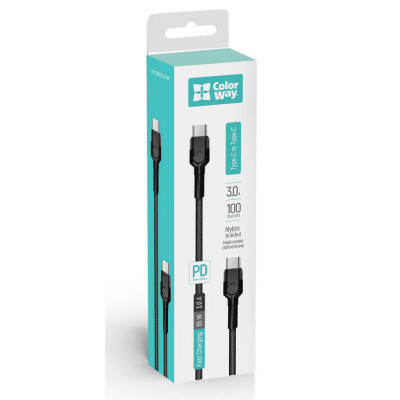 Дата кабель USB-C to USB-C 1.0m 3.0A black ColorWay (CW-CBPDCC047-BK) Вінниця - фото 7