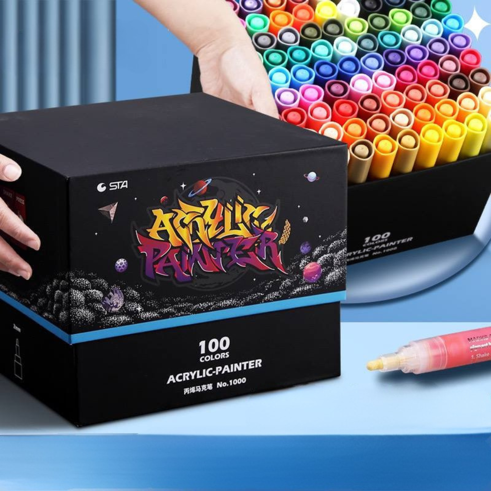Маркери акрилові STA для малювання, преміум якість, набір 100 кольорів, універсальні для скла, дерева, ткани та кераміки Кам'янець-Подільський - фото 1