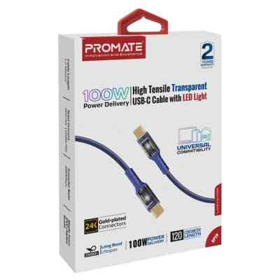 Дата кабель USB-C to USB-C lucidline-cc200.navy Promate (lucidline-cc200.navy) Вінниця