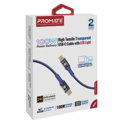 Дата кабель USB-C to USB-C lucidline-cc200.navy Promate (lucidline-cc200.navy) Вінниця - фото 2