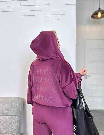 Жіночий теплий костюм-двійка: кофта та штани батал зі стразами велюр спорт на хутрі Марсала, 56/58 Одеса