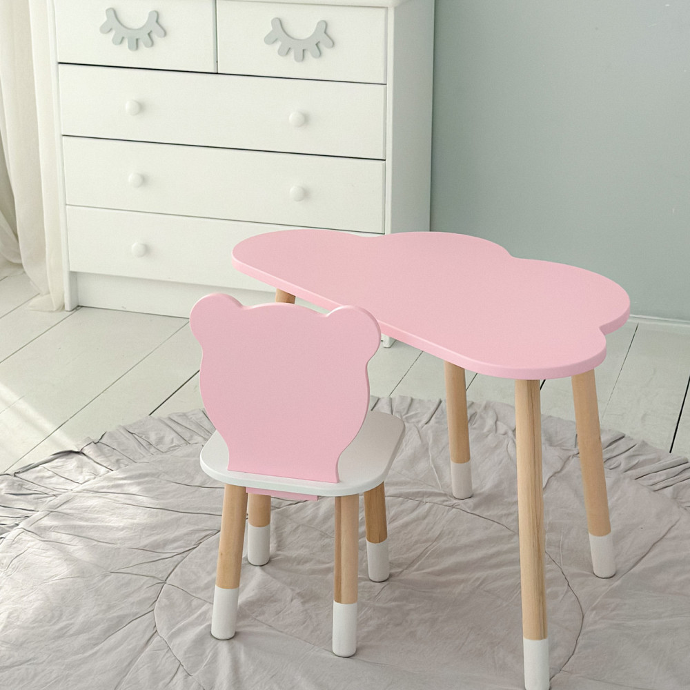 Стіл тучка і стільчик дитячий рожевий медвежа з білим сидінням. Столик для занять, ігор, їжі Київ - фото 8
