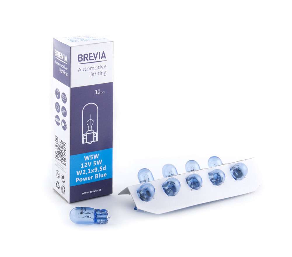 Лампа розжарювання Brevia W5W 12V 5W W2.1x9.5d Power Blue CP, 10шт Киев - изображение 1