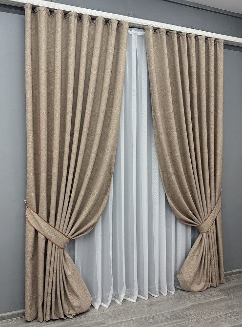 Комплект готовых штор VR-Textil Лен ALORA-TON № 1876ш Капучино 125х290см 2 шт (39-0083) Киев - изображение 3