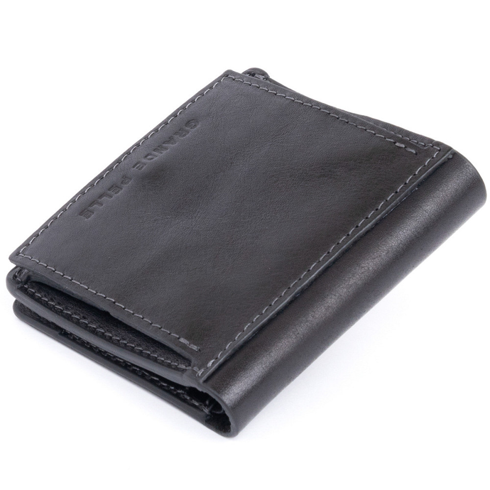 Вертикальне глянсове портмоне з накладною монетницьою GRANDE PELLE 11329 Чорне Київ - фото 2