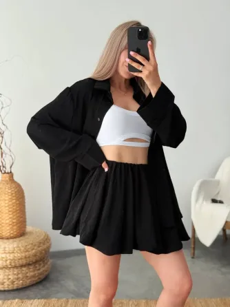 Жіночий костюм 2-ка з сорочкою та спідницею — креп жатка, oversize Одеса