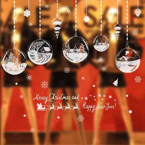 Новорічні наклейки на вікна Кульки 60 на 90 см білий Київ