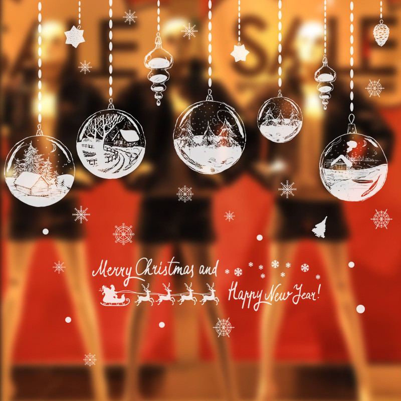 Новогодние наклейки на окна Шарики 60 на 90 см белый Киев - изображение 4