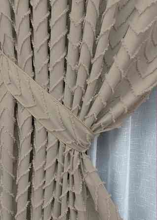 Комплект штор VR-Textil Льон Букле 200х270 2шт і Тюль 600х270 1809ш-115т Тауп з білим 71-043/7 Київ