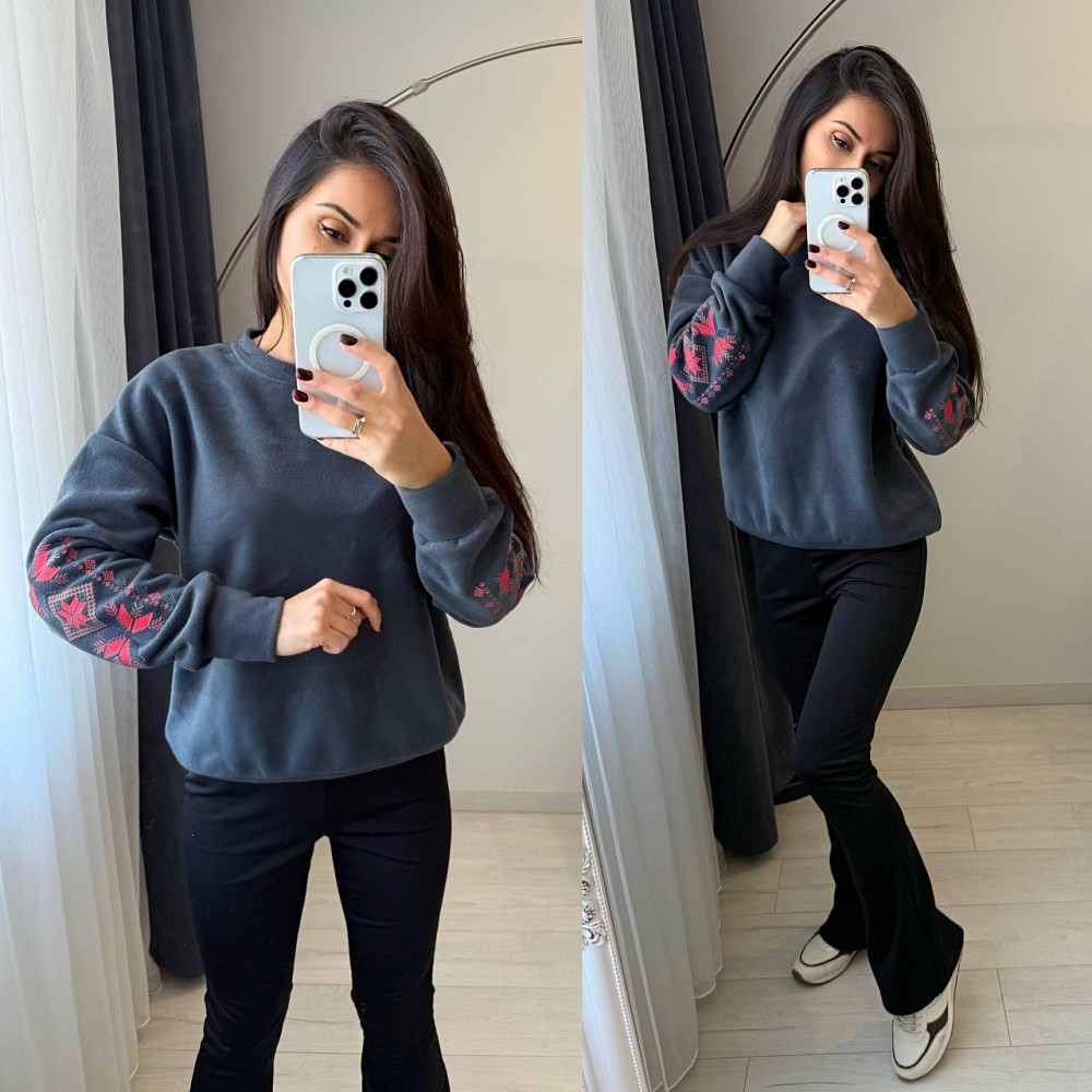 Женский теплый костюм: кофта с принтом и лосины двусторонний флис + дайвинг на флисе Графит, 50/52 Одесса - изображение 1