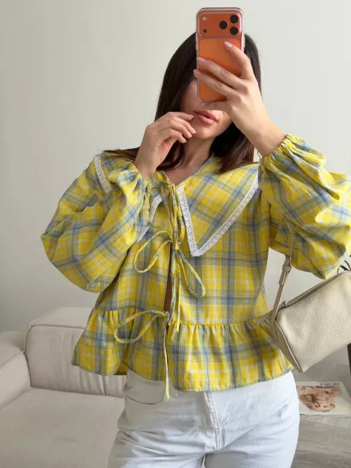 Стильна жіноча картата сорочка з мереживом Одеса - фото 20