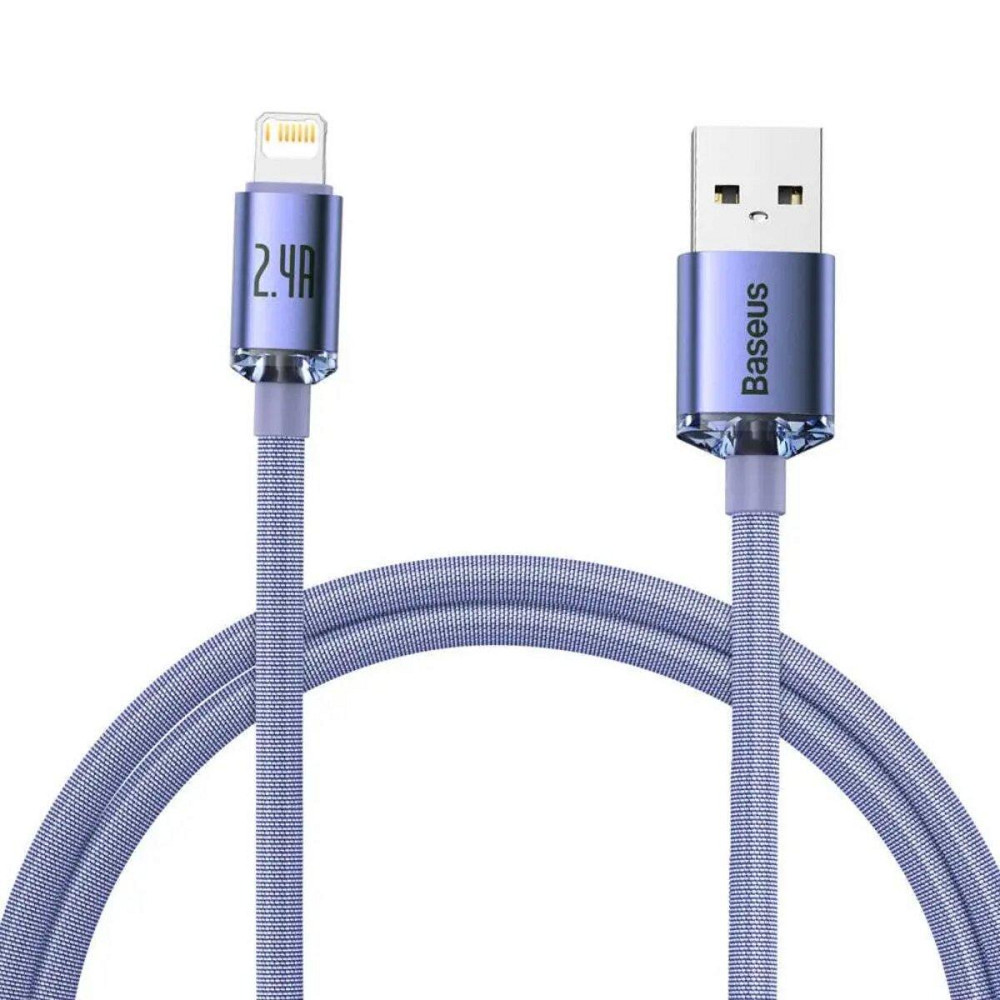 Кабель Baseus Crystal Shine Series для швидкого заряджання та передачі даних USB - Lightning 2.4A 1.2m Purple CAJY000005 Одеса - фото 1