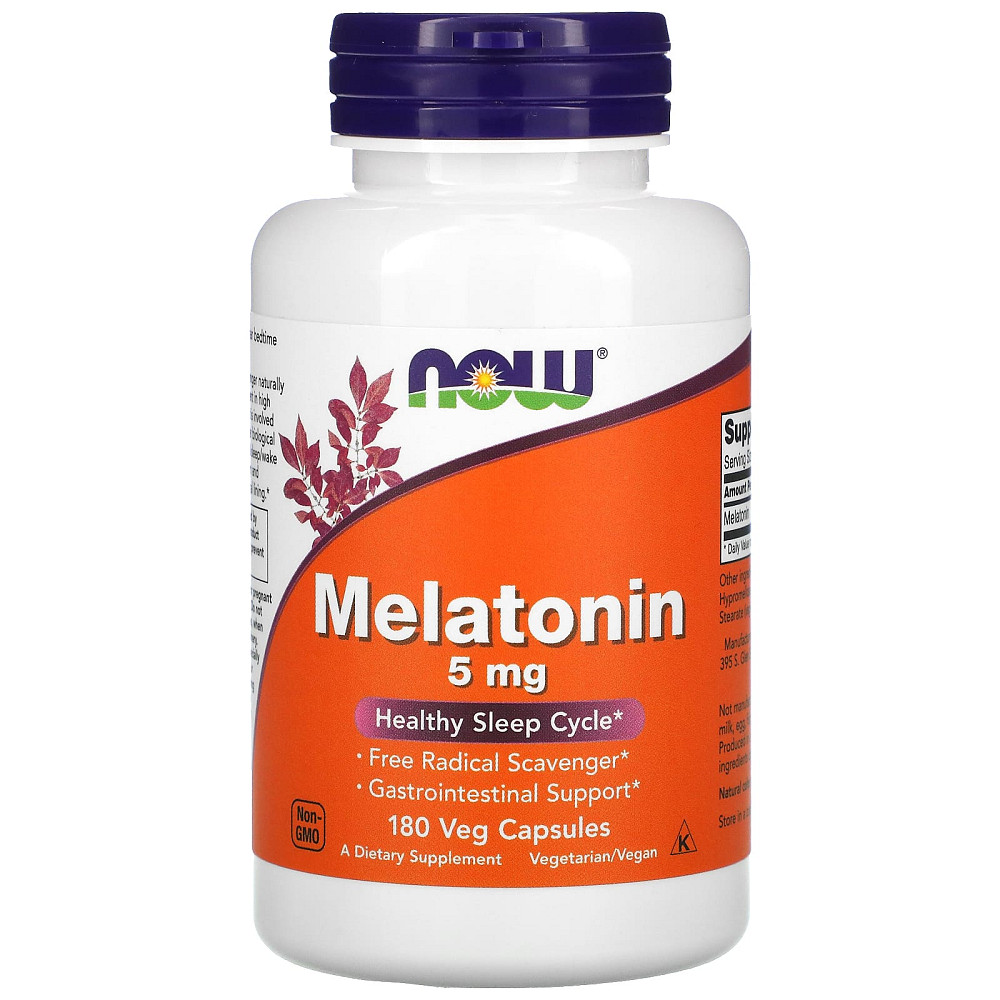 Мелатонин, Melatonin, Now Foods, 5 мг, 180 вегетарианских капсул Луцьк - фото 1