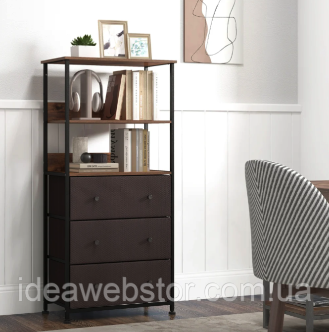 Стеллаж Costway Skiff с текстильными ящиками в стиле Loft 3 тканевых ящика полки для хранения Киев - изображение 10