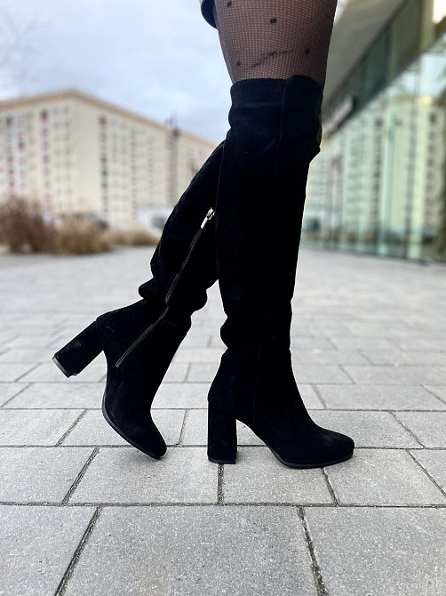 Nivelle Ботфорти зимові жіночі натуральна замша чорні на підборах, наповнювач євро-вовна 5379/8 Коломыя - изображение 8