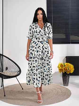 Женское легкое принтованное платье с имитацией запаха шелковый софт Белый, 46/48 Одесса