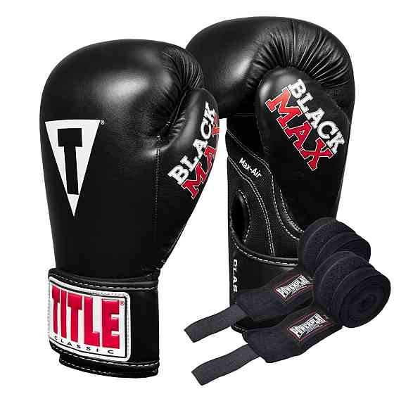 Боксерські рукавиці TITLE Classic Black Max Black 16 oz (бинти 4м. в комплекті) Каменское